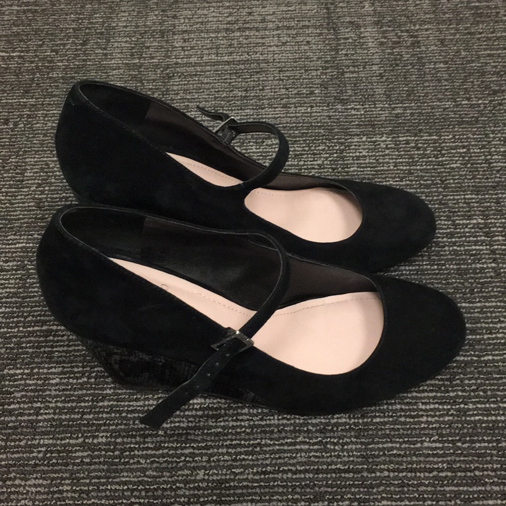 Suede Mary Jane wedges